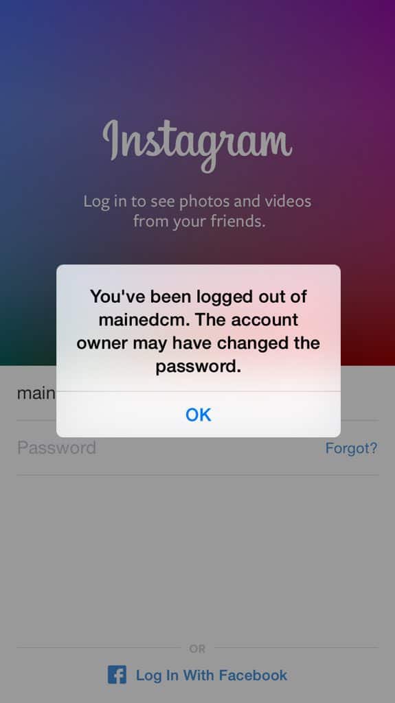Instagram account hacked