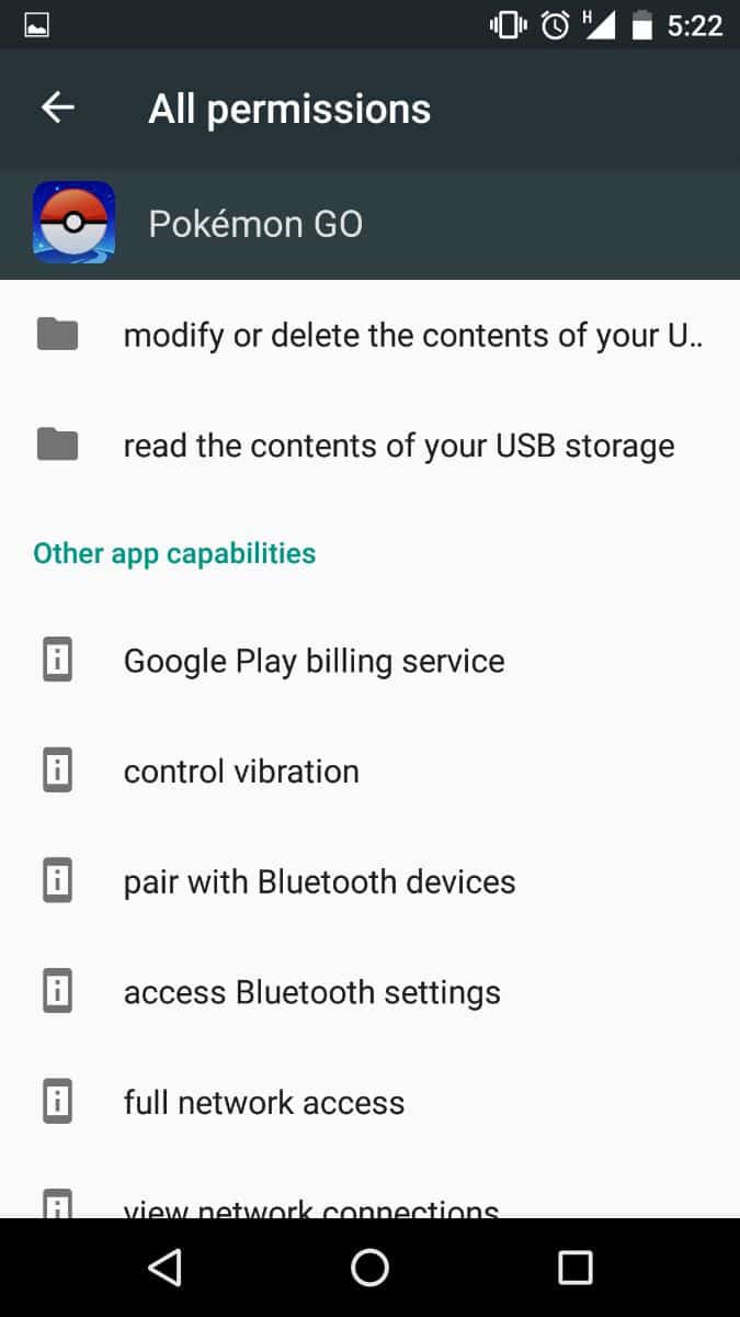 Pokemon Go Android Permissions