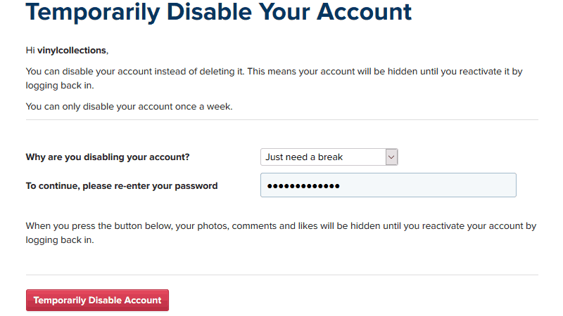 How to disable Instagram account