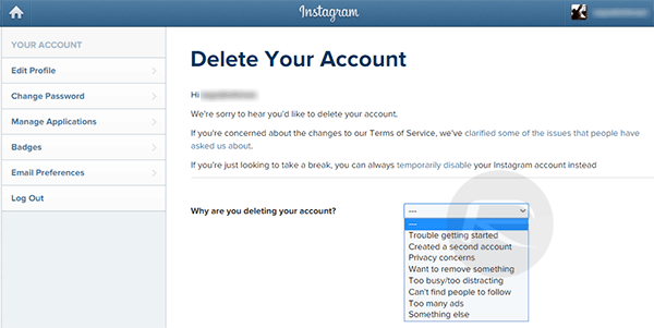 Delete Instagram account permanently