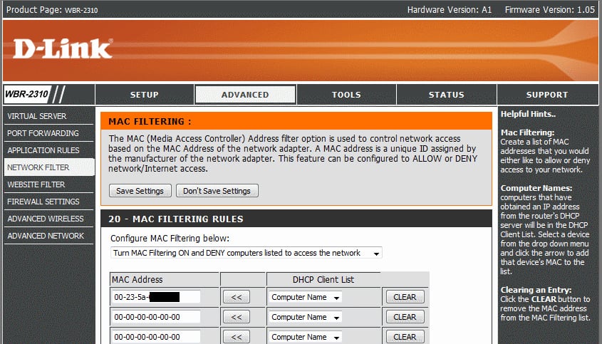MAC Address Filtering