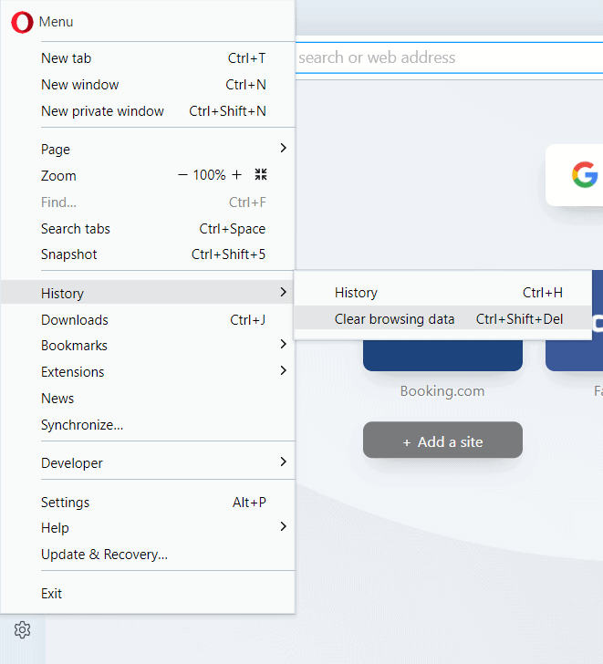 Opera-1 how to clear cache and cookies on Opera - step 3