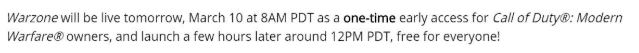 Call of Duty Warzone release Time on Blizzard