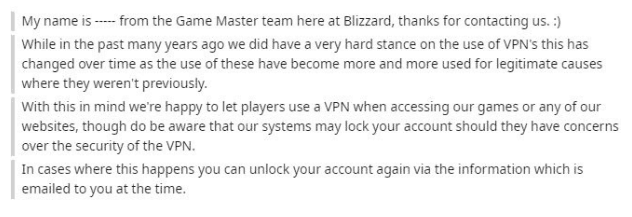 Will blizzard ban my account for using vpn