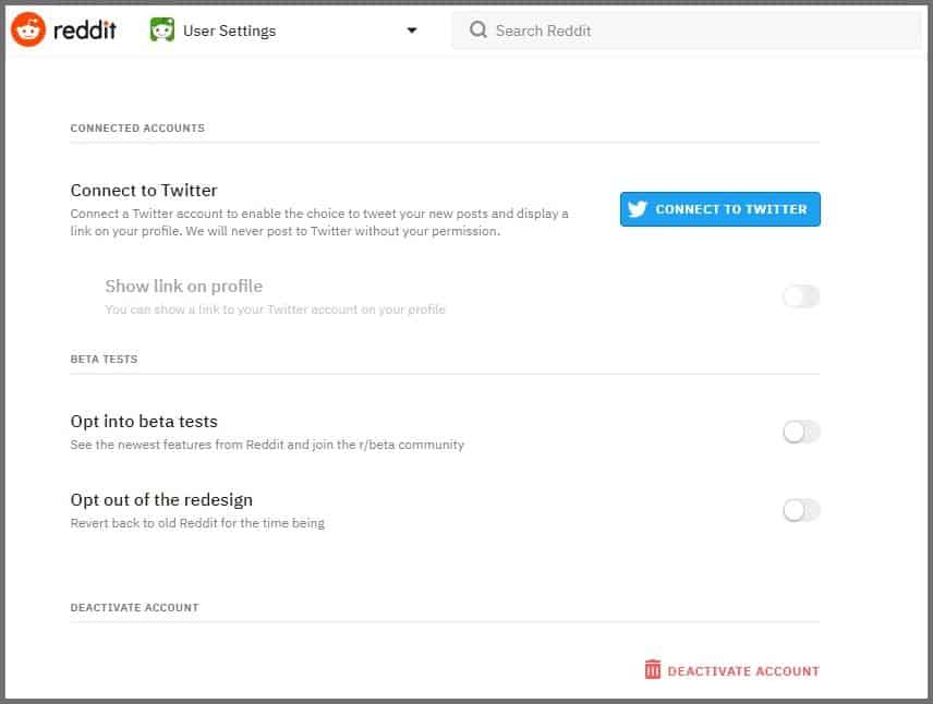 Click on deactivate account