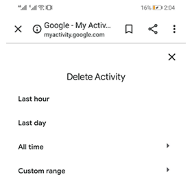 how to clear history on my android phone via time range