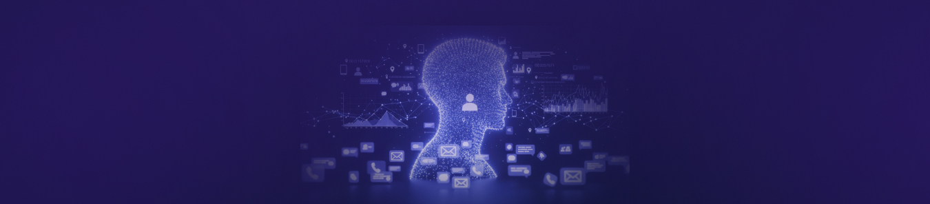 Illustration showing a digital human profile surrounded by data signals, representing metadata vs. content and how behavioral data reveals personal patterns.