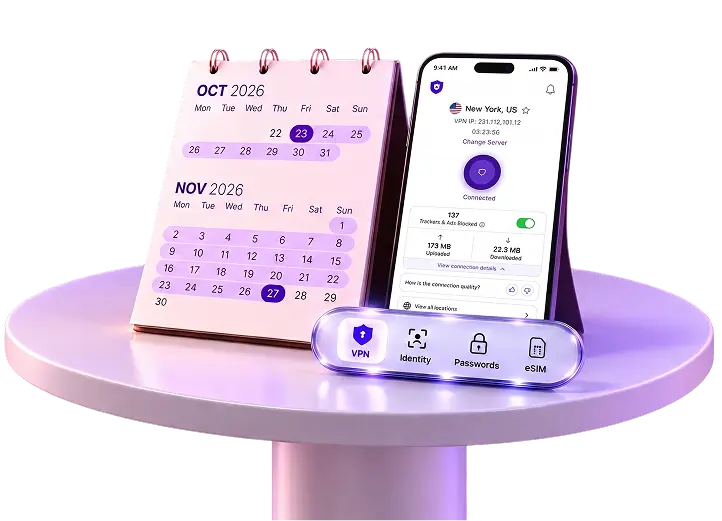 Black Friday calendar and PureVPN app on a pedestal